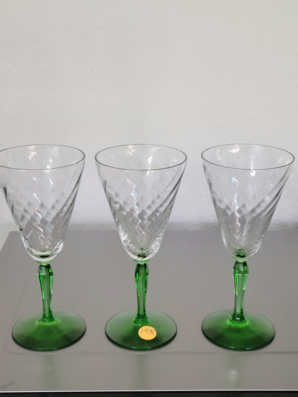 Green Stem Crystal Wine Glasses - Set of 3 From 1938